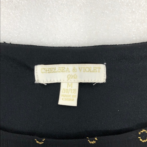 NEW Chelsea & Violet Top Black Gold Babydoll Sheer Sleeve Blouse Girls M 10/12 - Picture 4 of 14